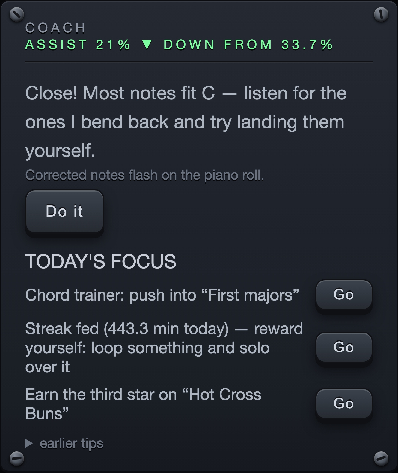 The Coach panel of the Rise Keys dashboard