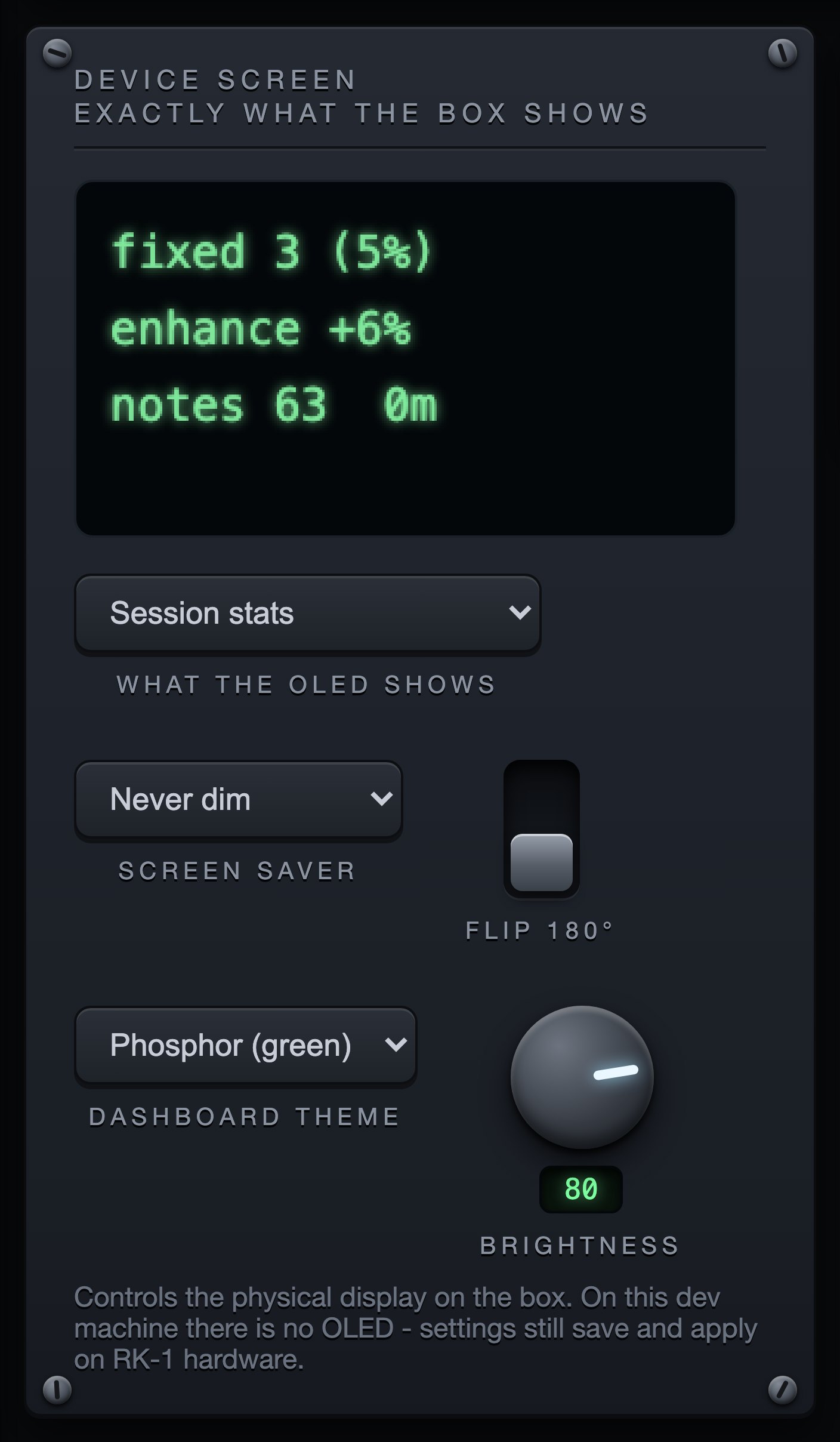 The Device screen panel of the Rise Keys dashboard