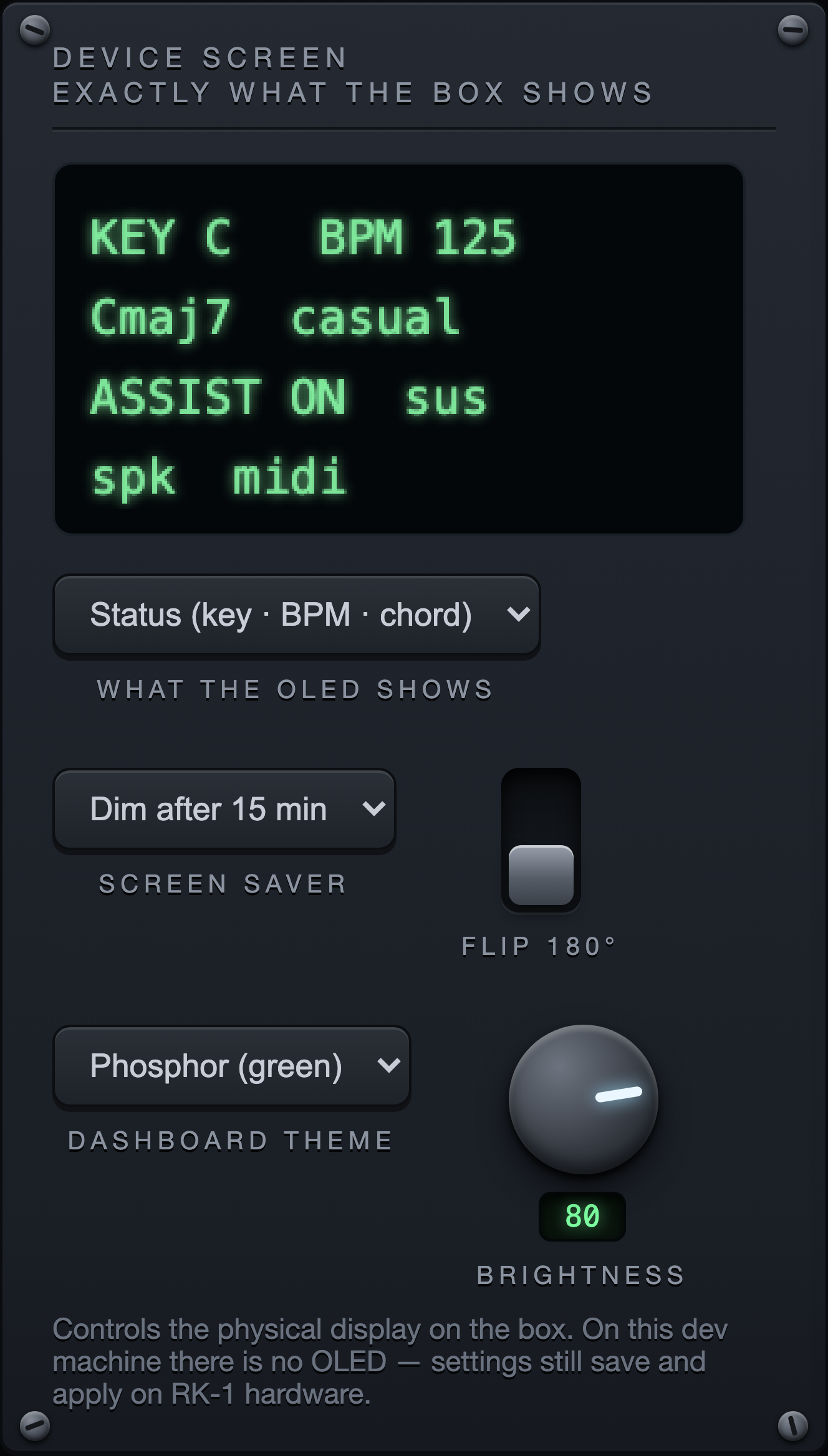 The Device screen panel of the Rise Keys dashboard