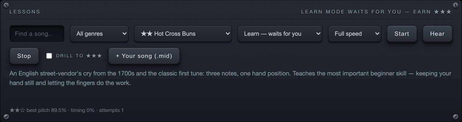 The Lessons panel of the Rise Keys dashboard