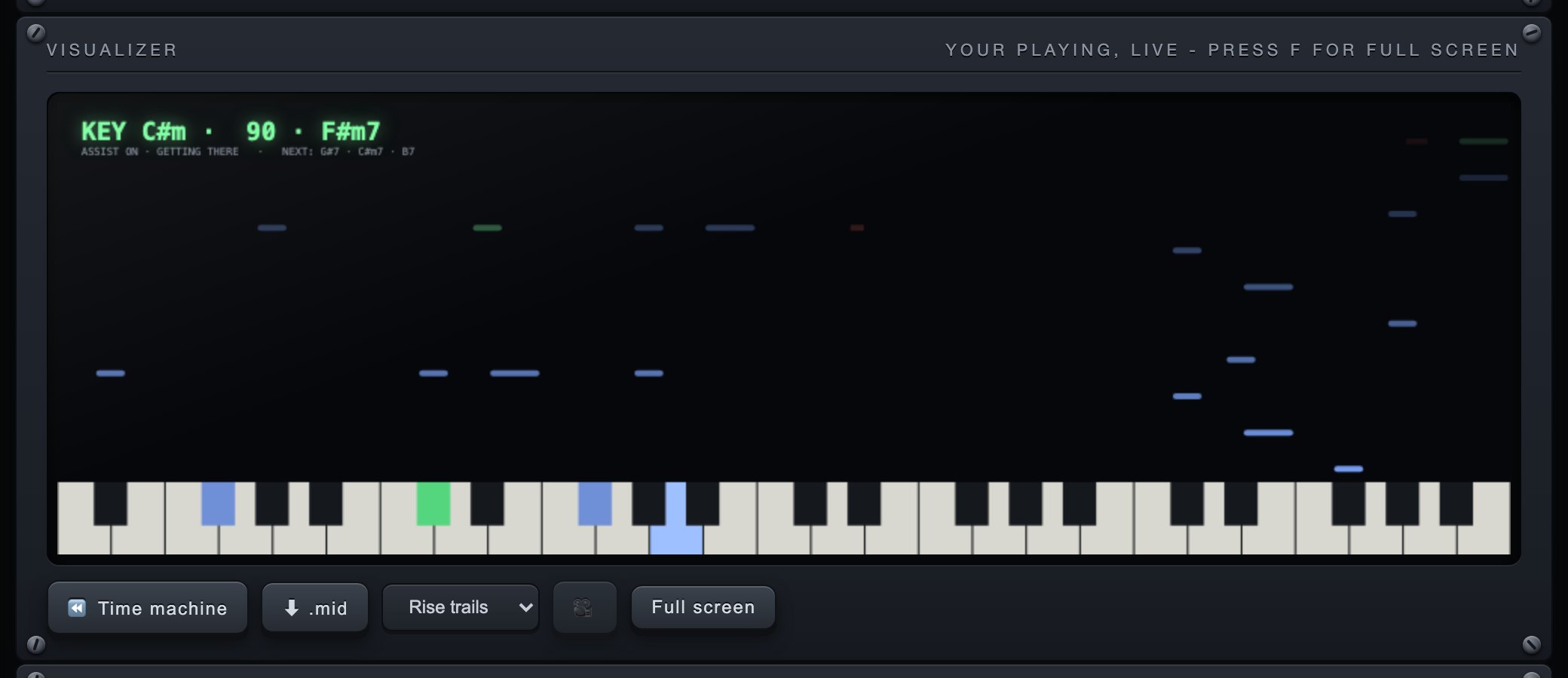 The visualizer module showing the Nebula stage scene reacting to a held chord